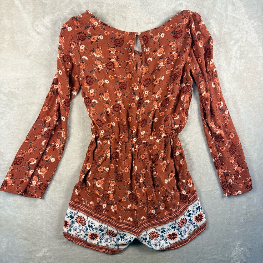 Mudd Rust Floral Boho Long Sleeve Romper Size S Cottagecore - Picture 2 of 8